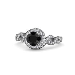 Hana Signature Black and White Diamond Halo Engagement Ring ctw Round Black and White Diamond Twisted Womens Halo Engagement Ring Platinum