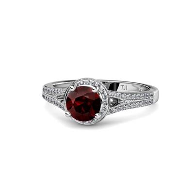 Levana Signature Red Garnet and Diamond Halo Engagement Ring