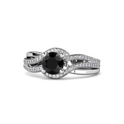 Aimee Signature Black and White Diamond Bypass Halo Engagement Ring ctw Round Black and White Diamond Swirl Womens Halo Engagement Ring K White Gold