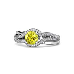 Aimee Signature Yellow and White Diamond Bypass Halo Engagement Ring ctw Round Yellow and White Diamond Swirl Womens Halo Engagement Ring K White Gold