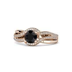Aimee Signature Black and White Diamond Bypass Halo Engagement Ring ctw Round Black and White Diamond Swirl Womens Halo Engagement Ring K Rose Gold