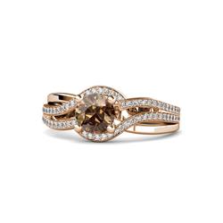 Aimee Signature Smoky Quartz and Diamond Bypass Halo Engagement Ring ctw Round Smoky Quartz and Diamond Swirl Womens Halo Engagement Ring K Rose Gold