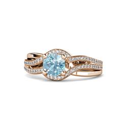 Aimee Signature Aquamarine and Diamond Bypass Halo Engagement Ring ctw Round Aquamarine and Diamond Swirl Womens Halo Engagement Ring K Rose Gold