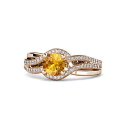 Aimee Signature Citrine and Diamond Bypass Halo Engagement Ring ctw Round Citrine and Diamond Swirl Womens Halo Engagement Ring K Rose Gold
