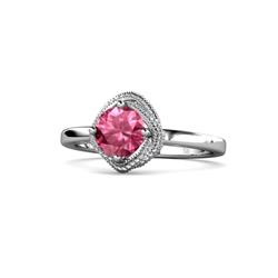 Anneka Signature Pink Tourmaline and Diamond Halo Engagement Ring ctw Round Pink Tourmaline and Diamond Milgrain Womens Halo Engagement Ring K White Gold