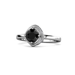 Anneka Signature Black and White Diamond Halo Engagement Ring ctw Round Black and White Diamond Milgrain Womens Halo Engagement Ring K White Gold
