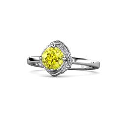 Anneka Signature Yellow and White Diamond Halo Engagement Ring ctw Round Yellow and White Diamond Milgrain Womens Halo Engagement Ring K White Gold