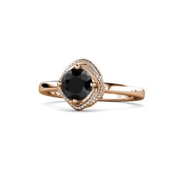Anneka Signature Black and White Diamond Halo Engagement Ring ctw Round Black and White Diamond Milgrain Womens Halo Engagement Ring K Rose Gold
