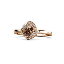 Anneka Signature Smoky Quartz and Diamond Halo Engagement Ring ctw Round Smoky Quartz and Diamond Milgrain Womens Halo Engagement Ring K Rose Gold