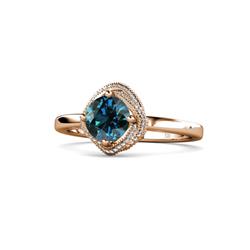 Anneka Signature Blue and White Diamond Halo Engagement Ring ctw Round Blue and White Diamond Milgrain Womens Halo Engagement Ring K Rose Gold