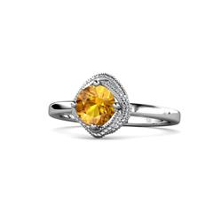 Anneka Signature Citrine and Diamond Halo Engagement Ring ctw Round Citrine and Diamond Milgrain Womens Halo Engagement Ring K White Gold