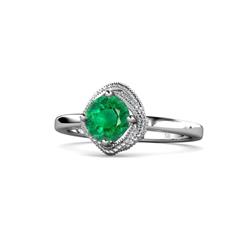 Anneka Signature Emerald and Diamond Halo Engagement Ring ctw Round Emerald and Diamond Milgrain Womens Halo Engagement Ring K White Gold
