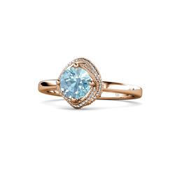 Anneka Signature Aquamarine and Diamond Halo Engagement Ring ctw Round Aquamarine and Diamond Milgrain Womens Halo Engagement Ring K Rose Gold