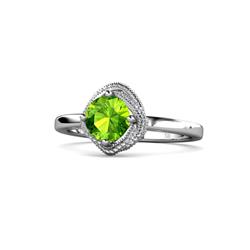 Anneka Signature Peridot and Diamond Halo Engagement Ring ctw Round Peridot and Diamond Milgrain Womens Halo Engagement Ring Platinum