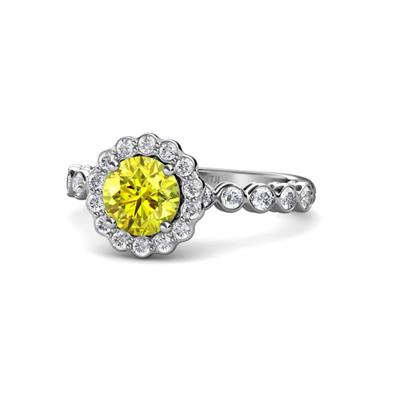 Aelan Signature Yellow and White Diamond Floral Halo Engagement Ring