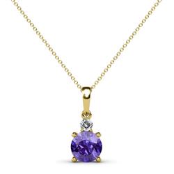 Reyne Iolite and Diamond Two Stone Pendant Round Iolite and Diamond ctw Womens Two Stone Pendant Necklace K Yellow GoldIncluded Inches K Yellow Gold Chain