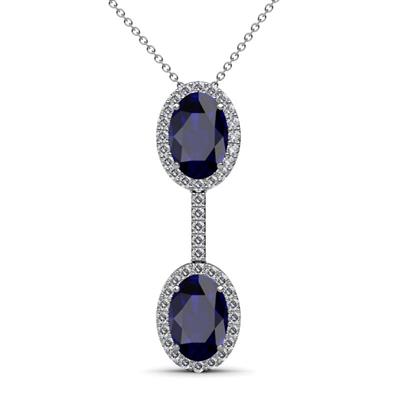 Zaneta Blue Sapphire and Diamond Halo Slider Pendant
