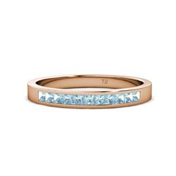 Aaryn Aquamarine Wedding Band Princess Cut Aquamarine Channel Set Womens Wedding Band Stackable ctw K Rose Gold