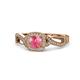 1 - Amy Desire 1.12 ctw Pink Tourmaline Round (6.50 mm) & Natural Diamond Round (1.10 mm) Swirl Halo Engagement Ring 