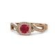 1 - Amy Desire 1.20 ctw Ruby Round (6.00 mm) & Natural Diamond Round (1.10 mm) Swirl Halo Engagement Ring 