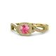 1 - Amy Desire 1.12 ctw Pink Tourmaline Round (6.50 mm) & Natural Diamond Round (1.10 mm) Swirl Halo Engagement Ring 