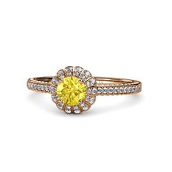 Jolie Signature Lab Created Yellow Sapphire and Diamond Floral Halo Engagement Ring ctw Round Lab Created Yellow Sapphire and Diamond Floral Halo Engagement Ring K Rose Gold