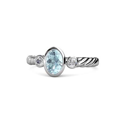 Carolyn Oval Cut Aquamarine and Diamond Three Stone Engagement Ring