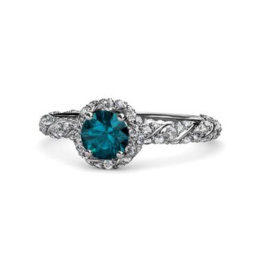 Allene Signature London Blue Topaz and Diamond Halo Engagement Ring