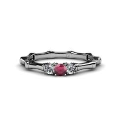 Twyla Diamond and Rhodolite Garnet Three Stone Ring Diamond with Center Rhodolite Garnet Womens Three Stone Bamboo Ring ctw Sterling Silver