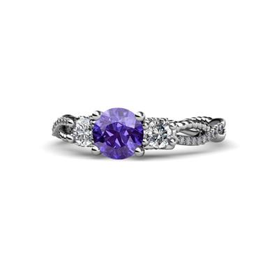 Alika Signature Iolite and Diamond Three Stone Engagement Ring