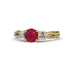 Alika Signature Ruby and Diamond Three Stone Engagement Ring Round Ruby and Diamond ctw Womens Three Stone Engagement Ring K Yellow Gold