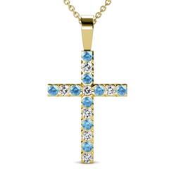 Aja Blue Topaz and Diamond Cross Pendant Blue Topaz and Diamond Womens Cross Pendant Necklace ctw K Yellow GoldIncluded Inches K Yellow Gold Chain