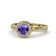 1 - Nora Iolite and Diamond Halo Engagement Ring 
