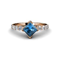 Alicia Princess Cut Blue Topaz and Diamond Engagement Ring Princess Cut Blue Topaz and Diamond Womens Engagement Ring ctw K Rose Gold