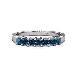 Evia ctw Blue Diamond Seven Stone Wedding Band ctw Princess Shape Blue Diamond Wedding Band Using Prong Setting in Platinum 