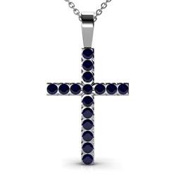 Aja Blue Sapphire Cross Pendant Blue Sapphire Womens Cross Pendant Necklace ctw K White GoldIncluded Inches K White Gold Chain