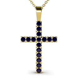 Aja Blue Sapphire Cross Pendant Blue Sapphire Womens Cross Pendant Necklace ctw K Yellow GoldIncluded Inches K Yellow Gold Chain