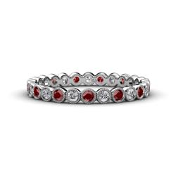 Arria Red Garnet and Diamond Eternity Band Red Garnet and Diamond Bezel Set Milgrain Womens Eternity Ring Stackable ctw K White Gold