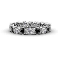 Arria Black and White Diamond Eternity Band Black and White Diamond Bezel Set Milgrain Womens Eternity Ring Stackable ctw K White Gold