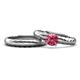 1 - Eudora Classic Pink Tourmaline Solitaire Bridal Set Ring 