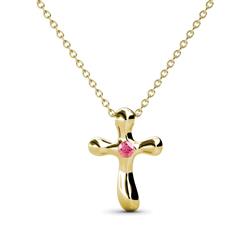 Edena Petite Pink Tourmaline Cross Pendant Petite Pink Tourmaline Solitaire Womens Cross Pendant Necklace K Yellow GoldIncluded Inches K Yellow Gold Chain