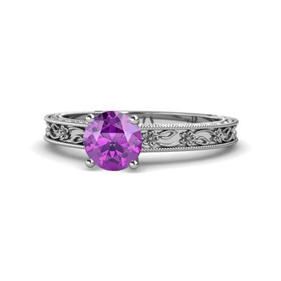 Florie Classic Round Amethyst Solitaire Engagement Ring