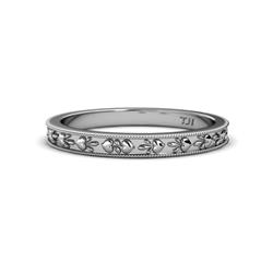 Niah Classic Heart Embossed Wedding Band Heart Embossed Womens Wedding Band Stackable with Milgrain Work K White Gold