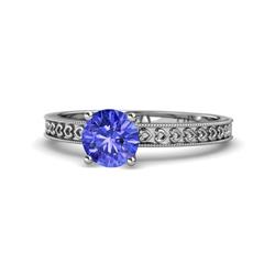 Janina Classic Tanzanite Solitaire Engagement Ring Tanzanite Heart Engraved Milgrain Womens Solitaire Engagement Ring ct K White Gold