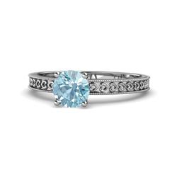 Janina Classic Aquamarine Solitaire Engagement Ring Aquamarine Heart Engraved Milgrain Womens Solitaire Engagement Ring ct K White Gold