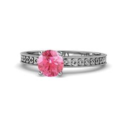 Janina Classic Pink Tourmaline Solitaire Engagement Ring Pink Tourmaline Heart Engraved Milgrain Womens Solitaire Engagement Ring ct K White Gold