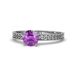 Janina Classic Amethyst Solitaire Engagement Ring Amethyst Heart Engraved Milgrain Womens Solitaire Engagement Ring ct K White Gold