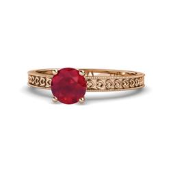 Janina Classic Ruby Solitaire Engagement Ring Ruby Heart Engraved Milgrain Womens Solitaire Engagement Ring ct K Rose Gold