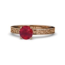 Cael Classic Round Ruby Solitaire Engagement Ring Round Ruby ct Scroll Women Solitaire Engagement Ring K Rose Gold