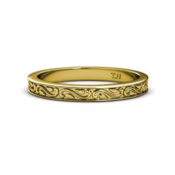 Cael Classic Scroll Wedding Band Scroll Womens Wedding Band Stackable with Milgrain Work K Yellow Gold